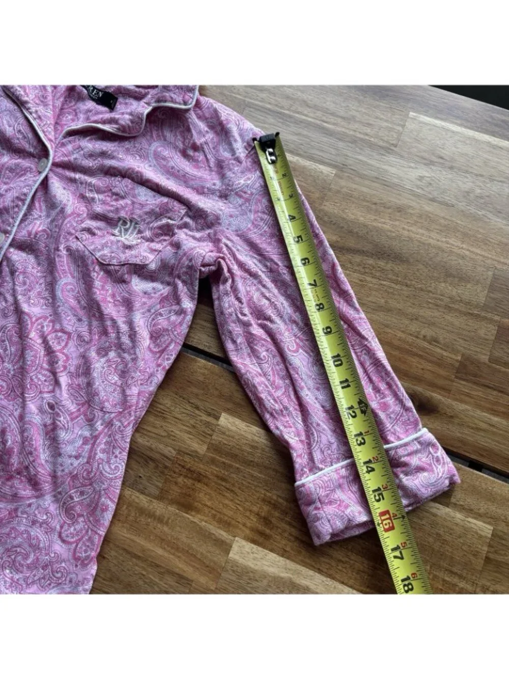 L Ralph Lauren Pajama Set Crop Women’s M Cotton Pink Paisley Cottagecore Preppy